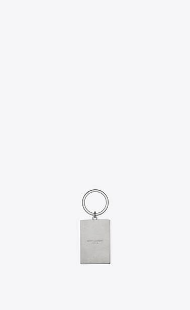 SAINT LAURENT Key Ring Man "SAINT LAURENT UNIVERSITÉ" Key Ring in Silver-Toned Metal and Black, Red and Blue Enamel b_V4